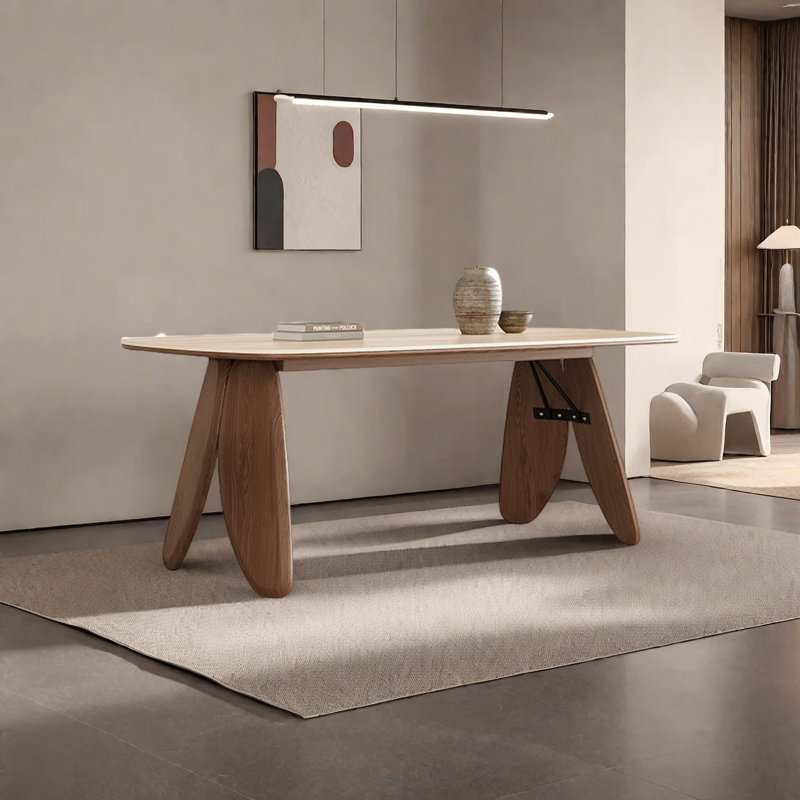 Table de salle à manger en pierre épaisse avec pieds en bois massif, H 29,5 po x L 62,9 po x l 31,4 po