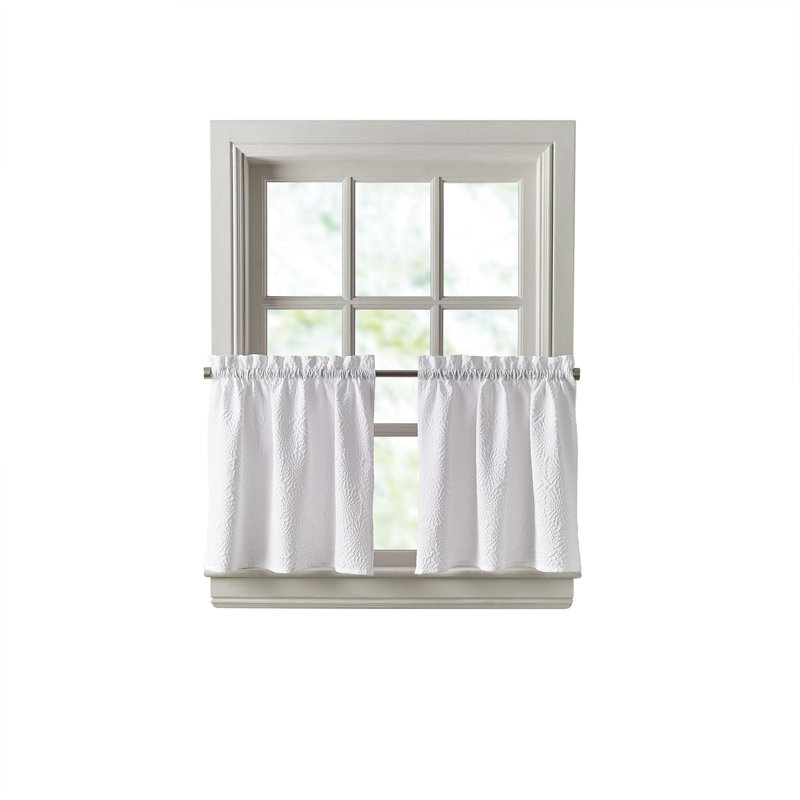 White Polyester Rod Pocket Kitchen Window Tier Pair 60"x24"