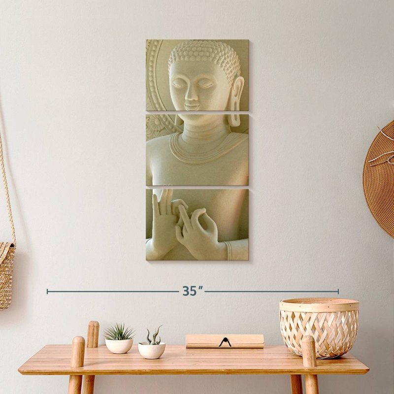 Bouddha calcaire 3 pièces, H 27 po x l 12 po x P 1 po