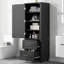 Grande armoire de rangement pour salle de bain, armoire de rangement autoportante avec deux tiroirs et tablette réglable, panneau de fibres à densité moyenne avec finition peinte-524383918