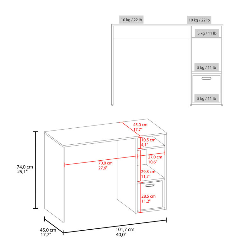 Bureau d'ordinateur avec 3 tablettes et 1 panier, Beige
