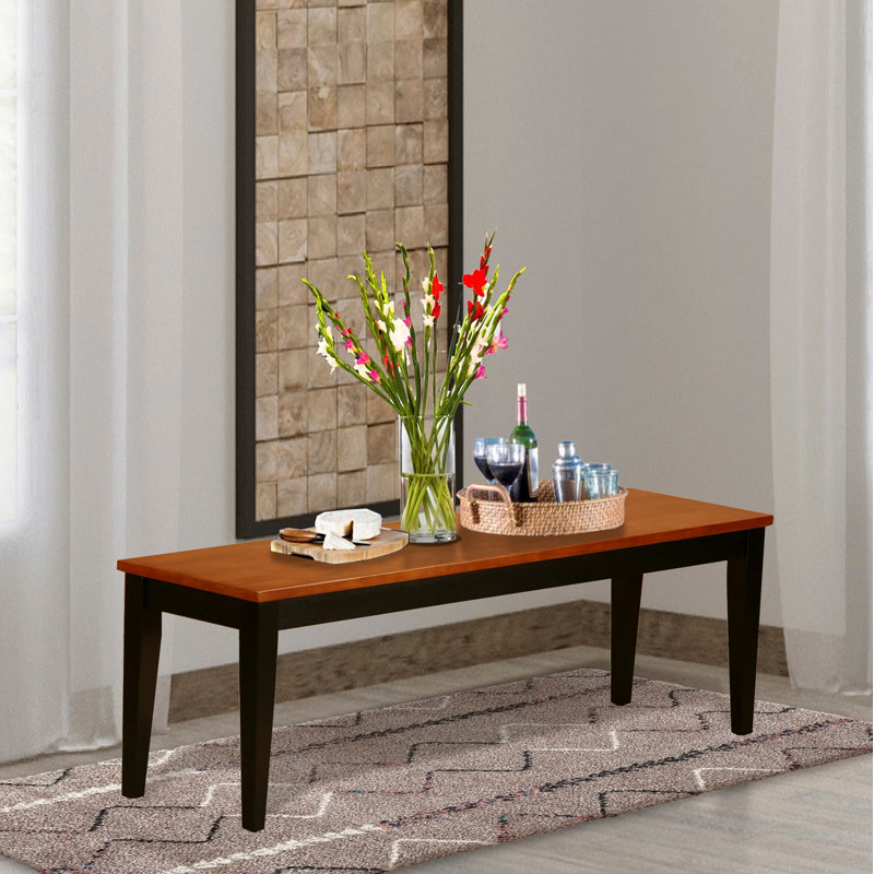Nicoli Dining Table Bench with Wooden Seat, Black & Cherry, Black and Cherry