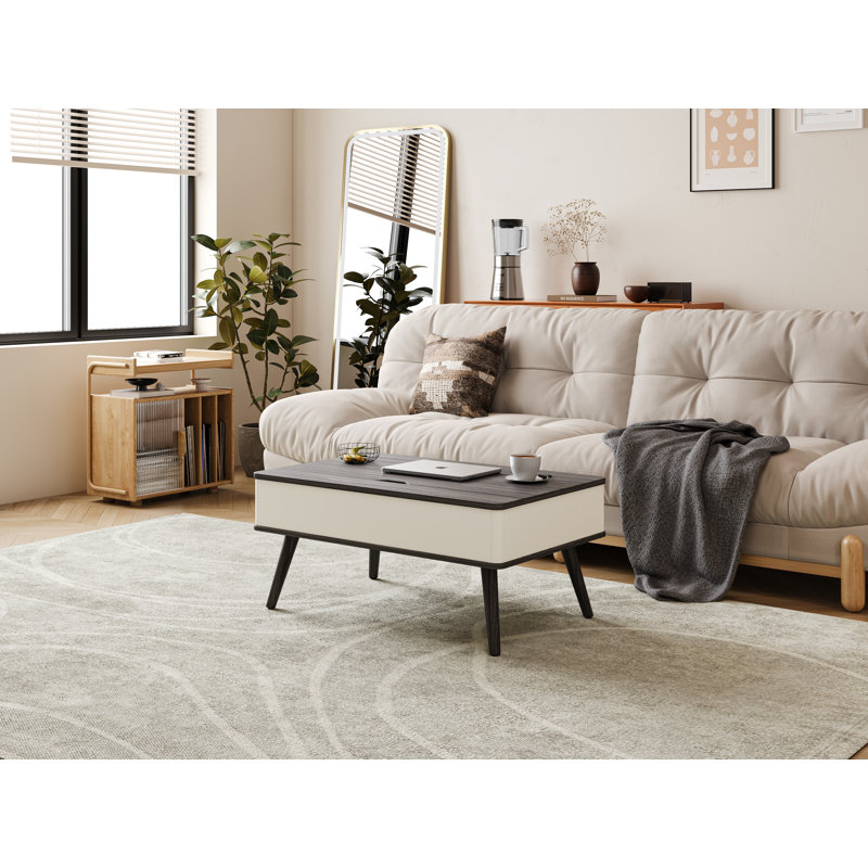 Table basse à plateau relevable avec rangement caché Lasharn Mid-Century, Gris anthracite