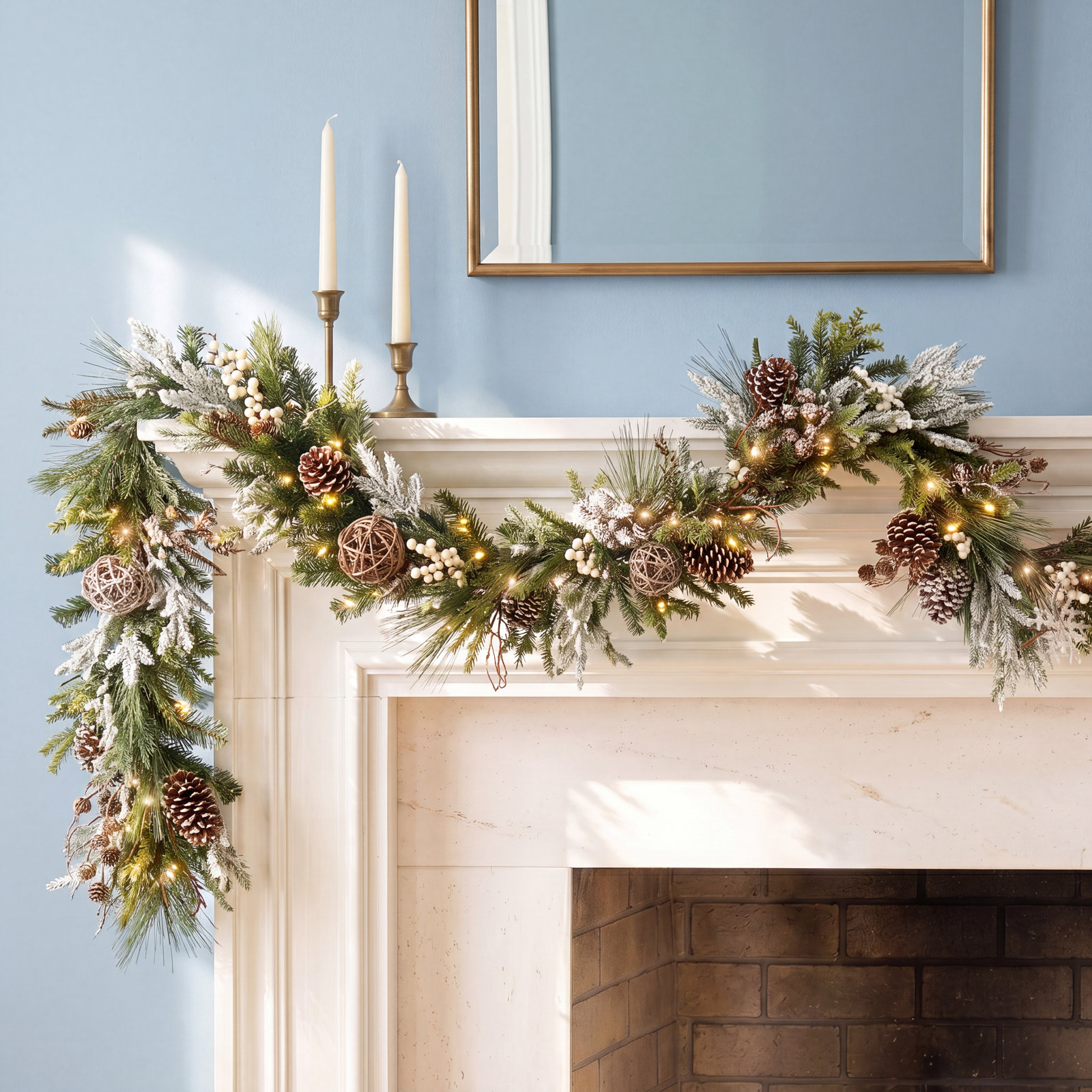 HGTV Cozy Winter Lighted Faux Pinecone Garland, 9'