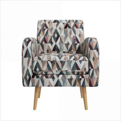 Triangular Geometric Accent Arm Chair, Compact For Small Spaces, Brown Finish Solid Wood Legs