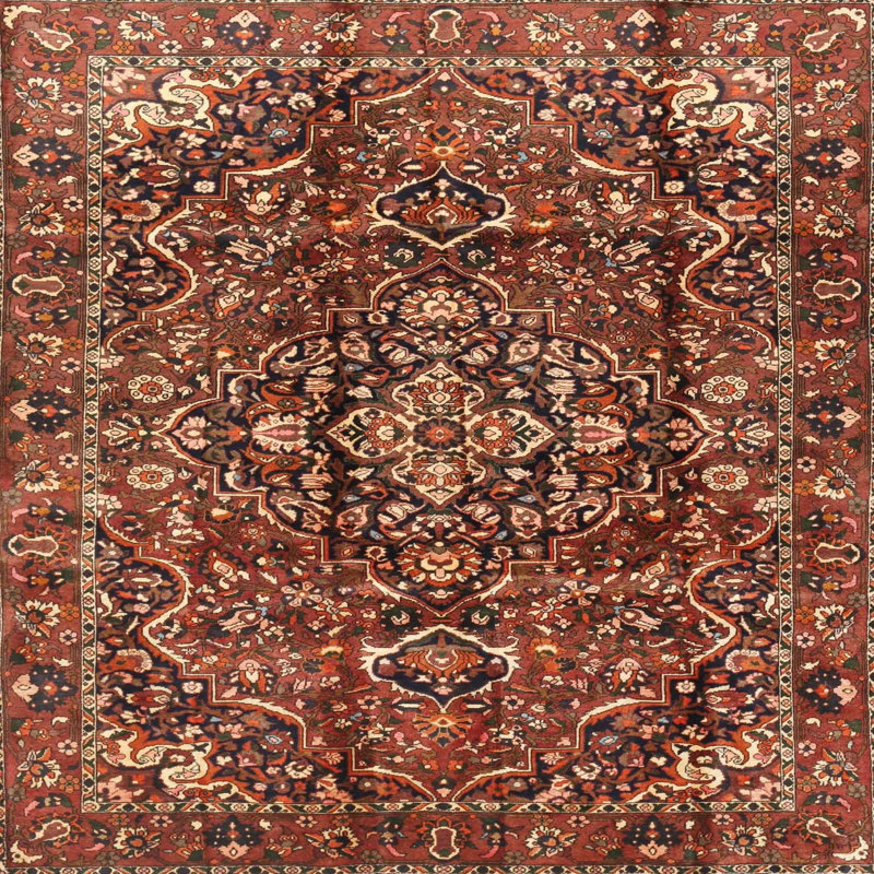 Tapis brun / rouge traditionnel, Carré 3 pi