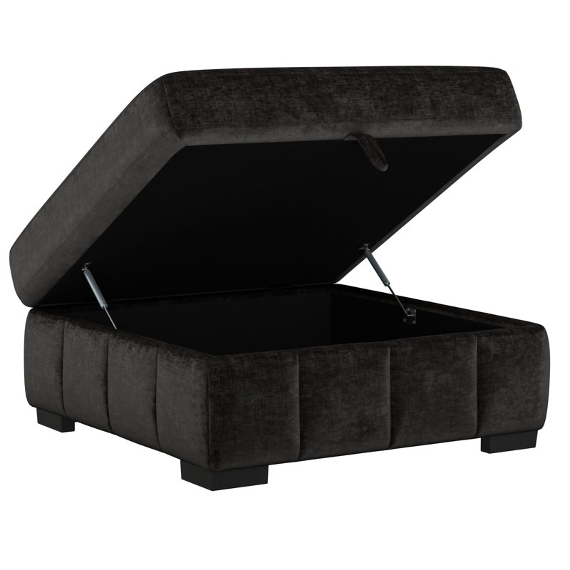 black upholstered storage ottoman