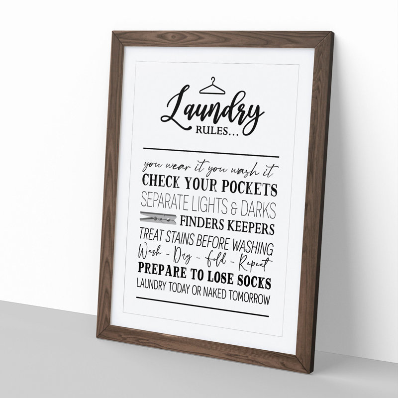 Laundry Rules - Picture Frame Typography, 36cm H x 27cm W x 2cm D, Walnut Framed