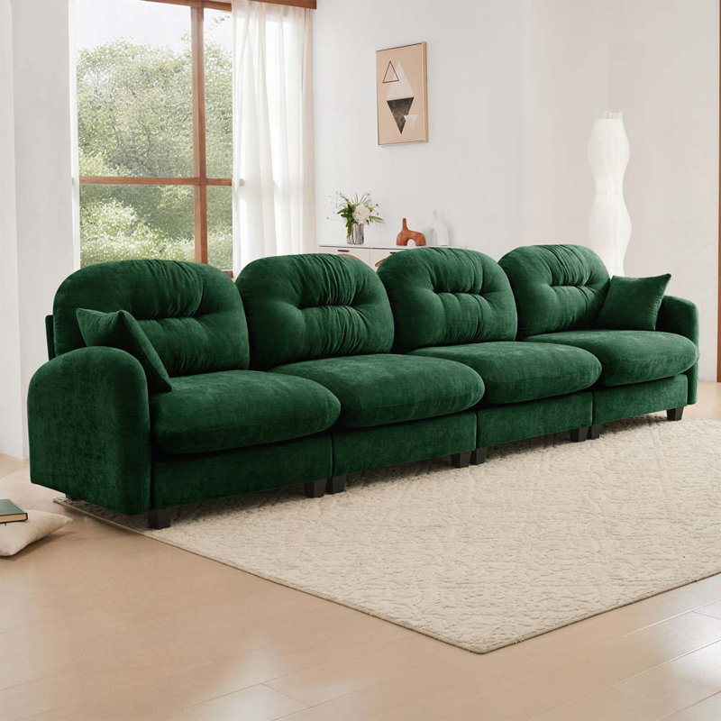 Canapé modulaire en chenille 4 places avec 2 coussins, Vert