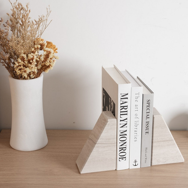 Serre-livres en marbre (ensemble de 2), H 2,54 po x l 5,93 po x P 3,98 po, Gris/beige