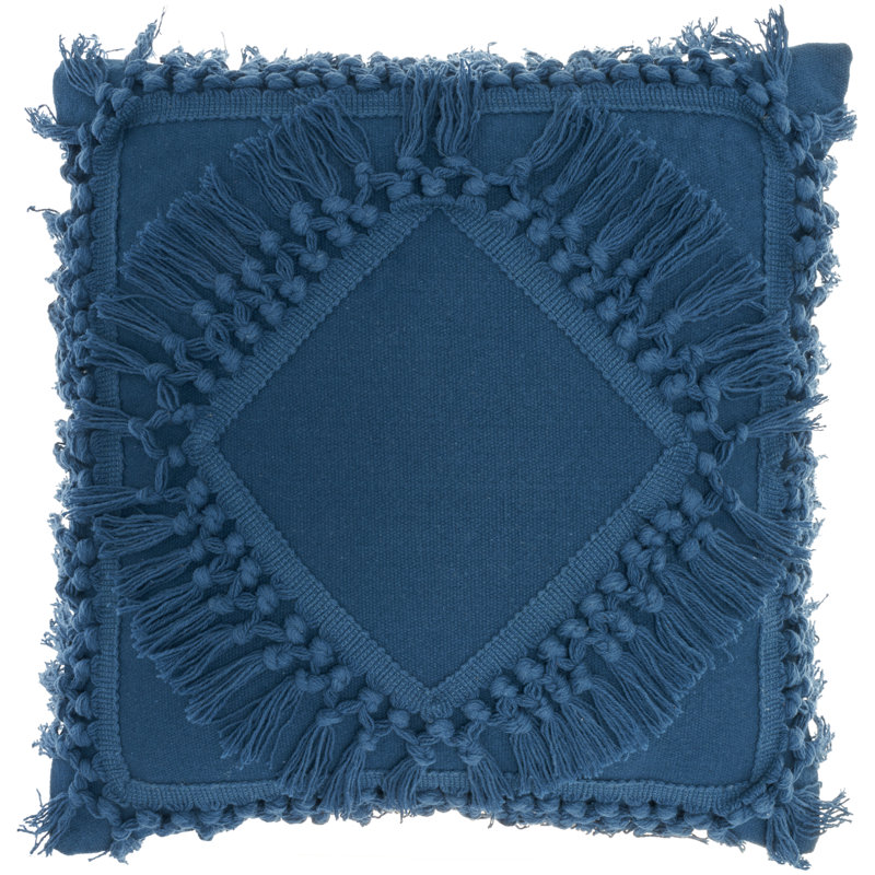Navy Diamond Fringe 18" Square Throw Pillow