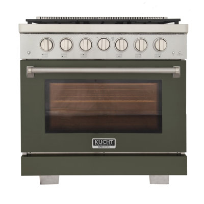 Kucht KFX-X Series 36-in 6 burners 5.2-cu ft Convection Oven Freestanding Natural Gas Range ( Olive green with gold )