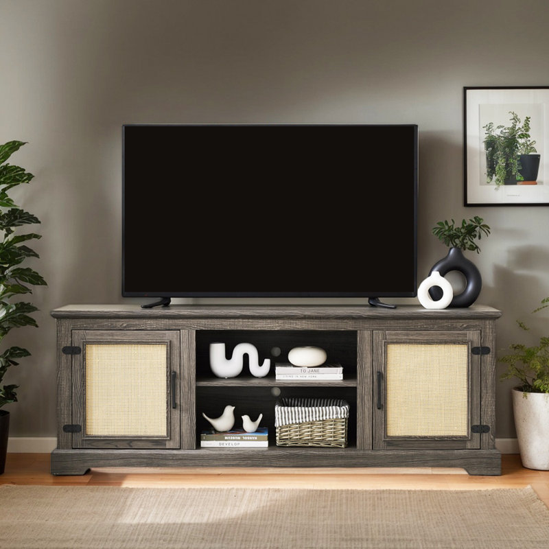 Meuble télé Farmhouse Rattan, Gris antique, Non