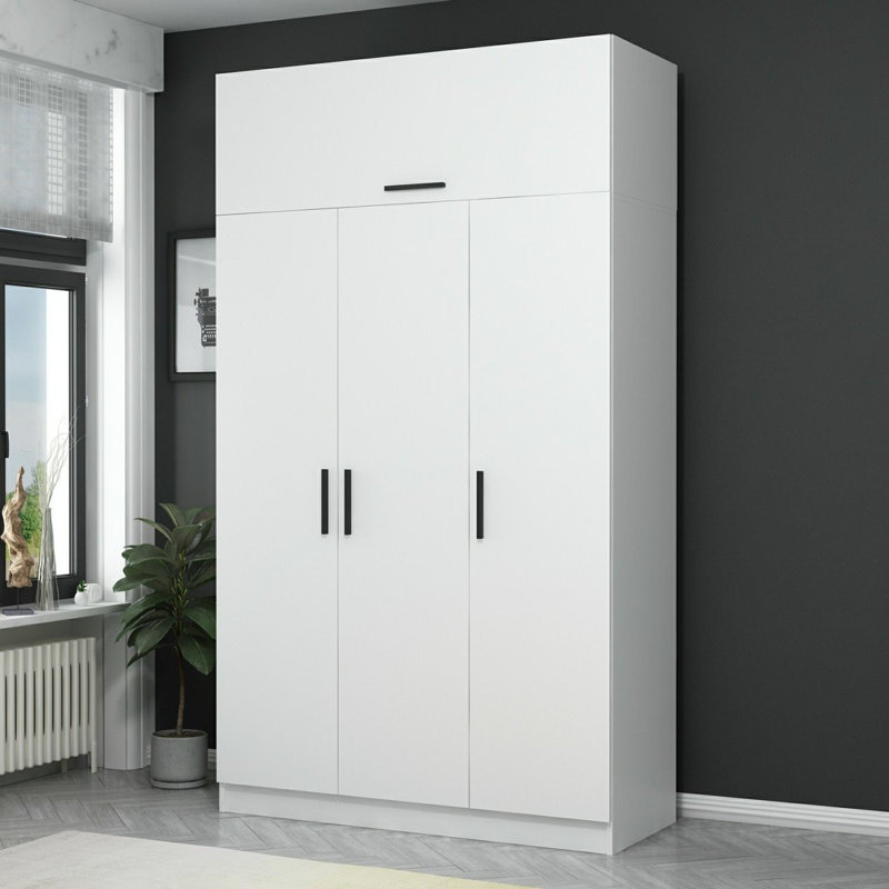 Armoire blanche moderne avec de nombreuses tablettes Wesa, 53,1 po x 100,4 po x 20,5 po | 100% panneau de particules enduit de mélamine, épaisseur: 0,7 pouce | Solution de rangement élégante et fonctionnelle pour l'organisation de la chambre à coucher et du placard