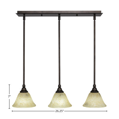 Luminaire suspendu linéaire à 3 lumières avec tige de 7 po
