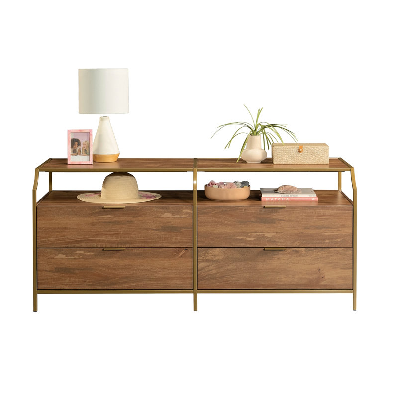 Commode contemporaine avec 4 tiroirs et tablette supérieure, finition brune