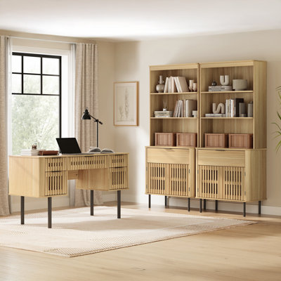 Ensemble de bureau à domicile, bureau de direction 59,1 "avec Power Hub et bibliothèque ouverte à 6 tiroirs 73,3" avec 2 tiroirs, espresso