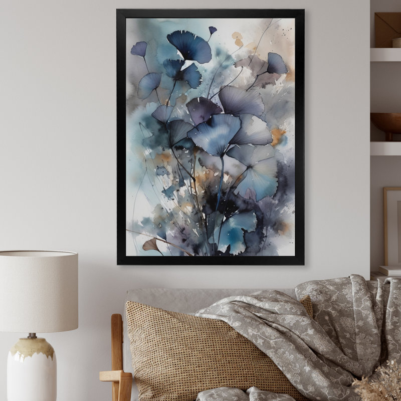 «Blue and Flowers Bouquet interprétation», impressions sur toile, H 20 po x l 12 po, Cadre photo noir