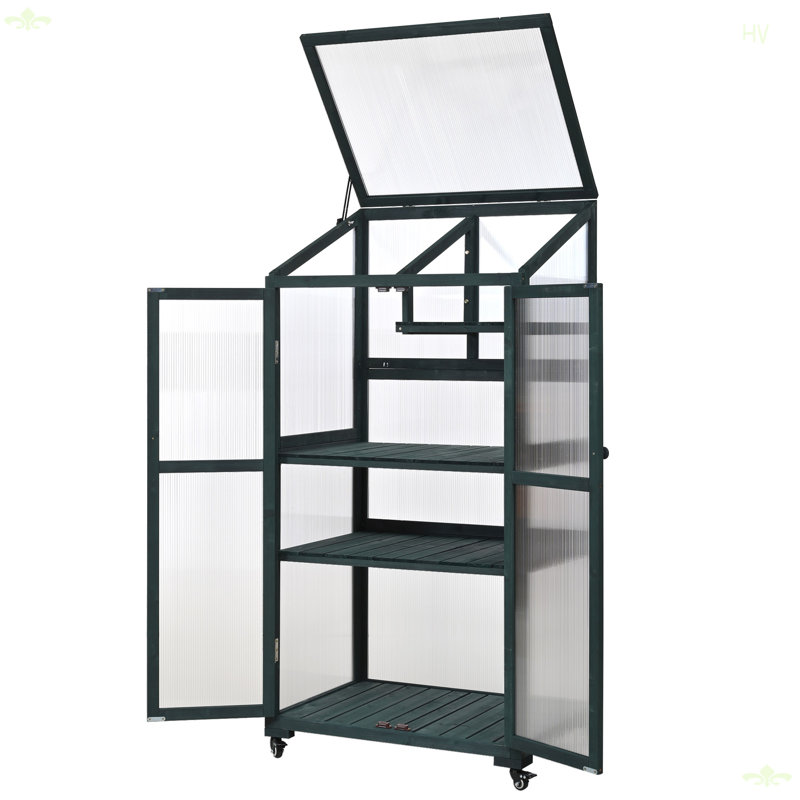 62Inch Height Wood Large Greenhouse Balcony Portable Cold Frame With Wheels And Adjustable Shelves For Outdoor Indoor Use