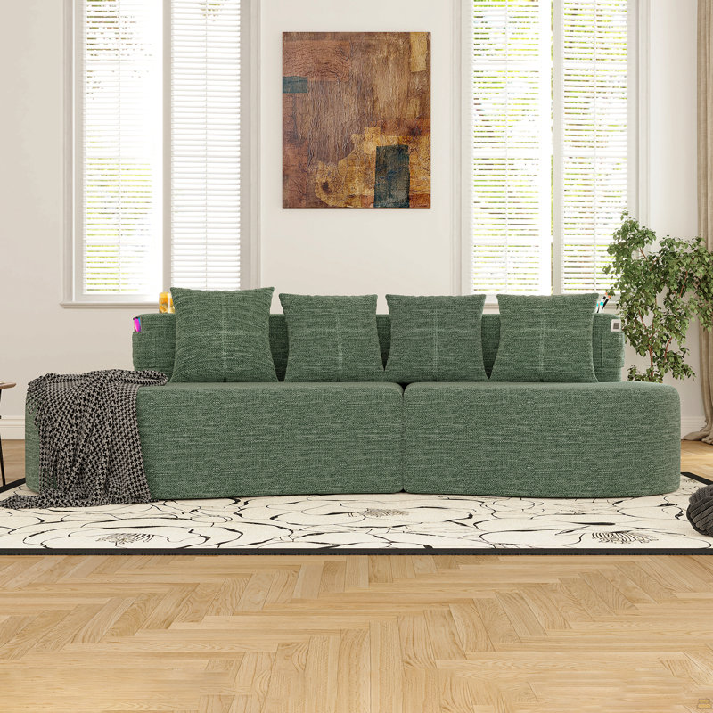Canapé modulaire incurvé moderne 3 places, Chenille verte, Vert