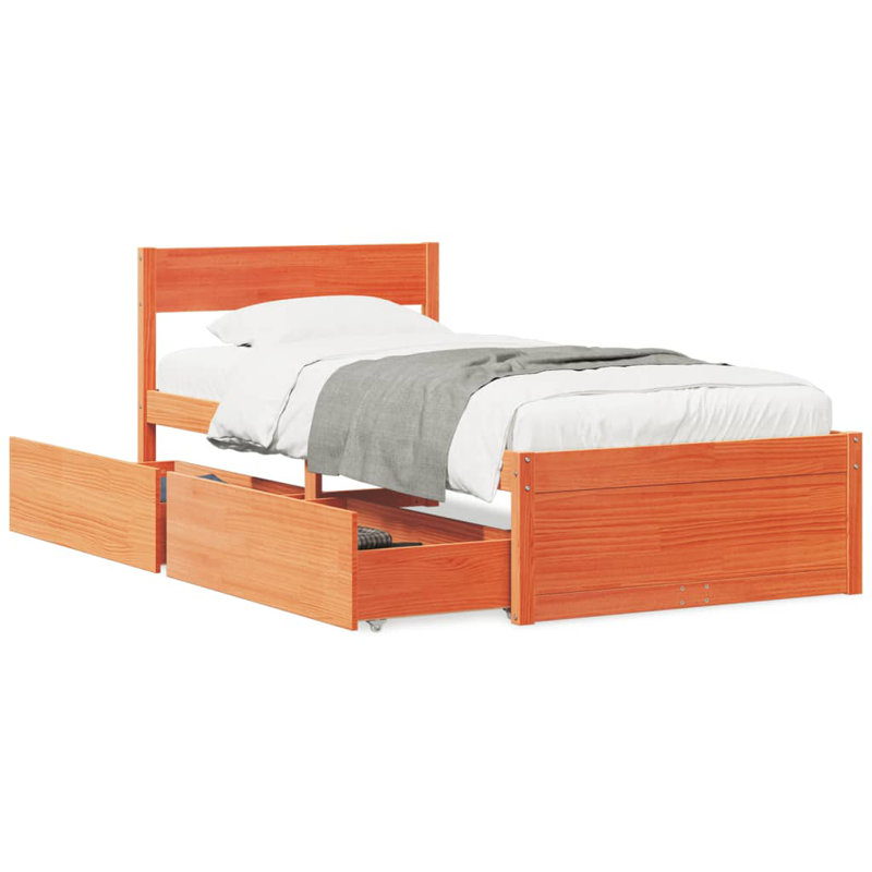 Losurdo Solid Wood Bed, Wax Brown, UK Small Single - DE 75 x 190 cm