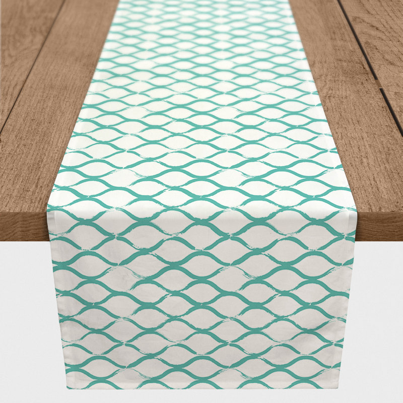 Chemin de table géométrique Mcintosh, Aigue-marine, L 72 po x l 16 po, Géométrique 1