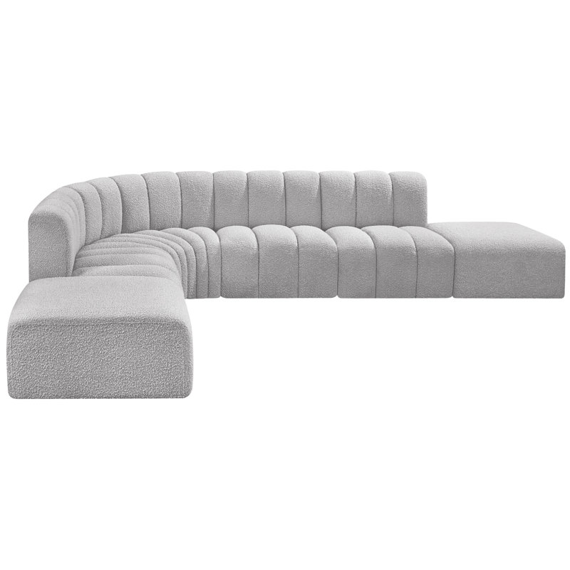 Canapé et méridienne rembourrés Hréfna, Tissu gris bouclé