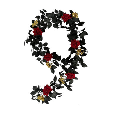 Guirlande artificielle de 1,75 m (5,7 pi) avec roses rouges artificielles, idéale pour la décoration d'automne, les mariages bordeaux, l'Halloween et les fêtes à l'intérieur et à l'extérieur.