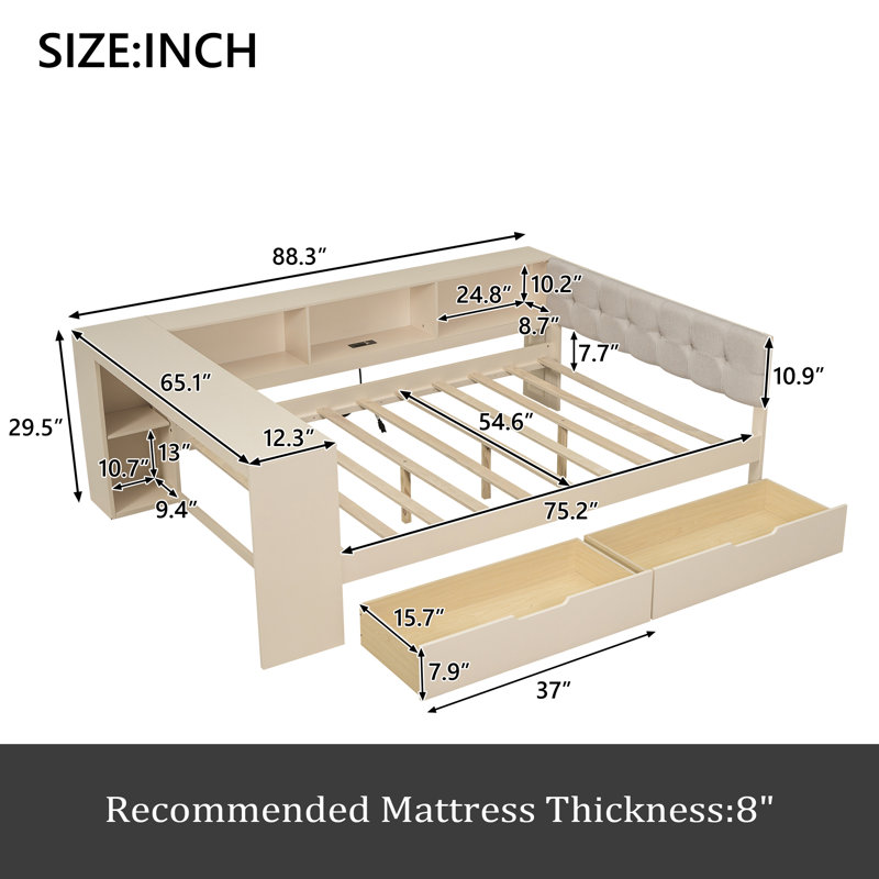 Wood Platform Bed, Cream, Full