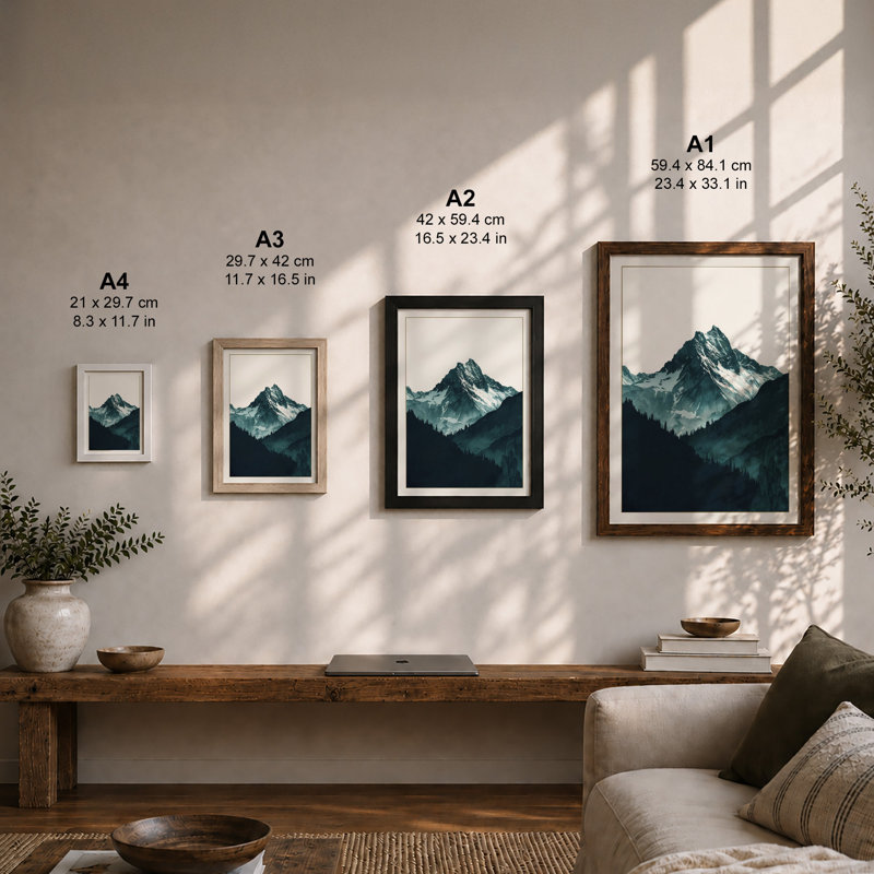 Mountain in Mist Scandinavian - Framed Print, Walnut, A4 - 29.7 x 21.0 cm