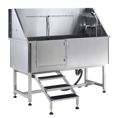 Ysacne Stainless Steel Dog Grooming Tub with Non-Slip Steps, Adjustable Sprayer & Faucet Professional Pet Washing Station for Small & Medium Dogs
