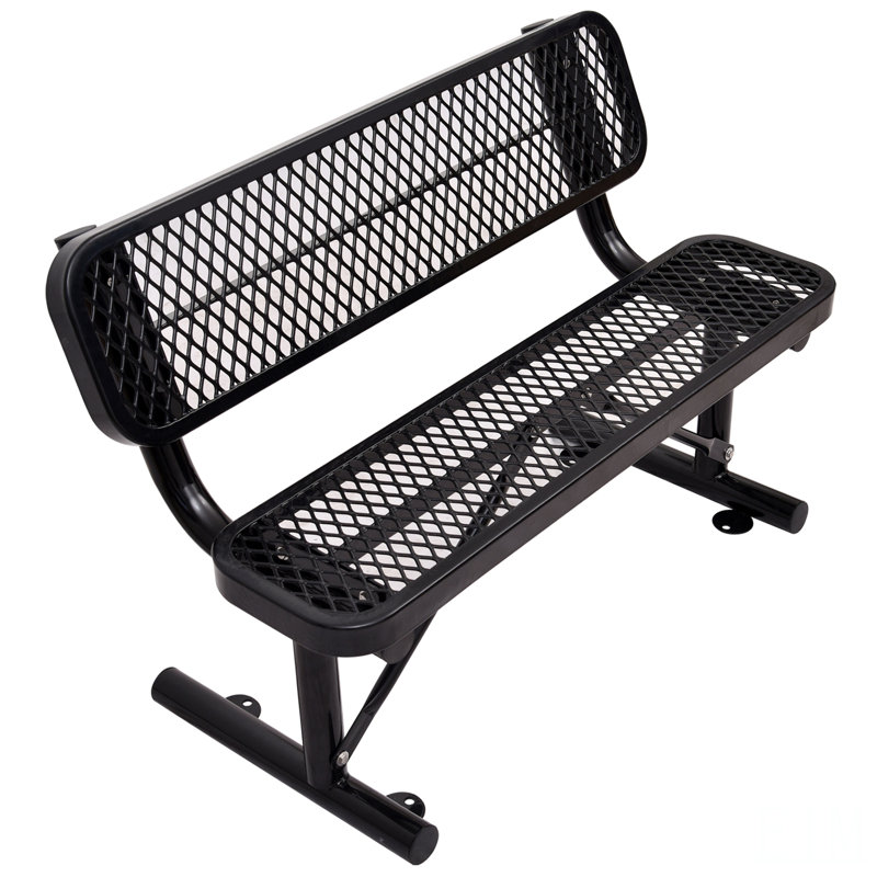 Banc d'extérieur en acier avec dossier, Bleu, H 32,5 po x l 48 po x P 23,2 po