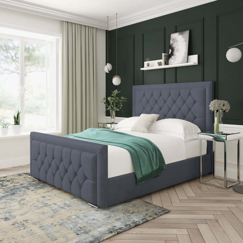 Maple Plush Velvet Upholstered Ottoman Bed Frame, Steel, Small Double (4')