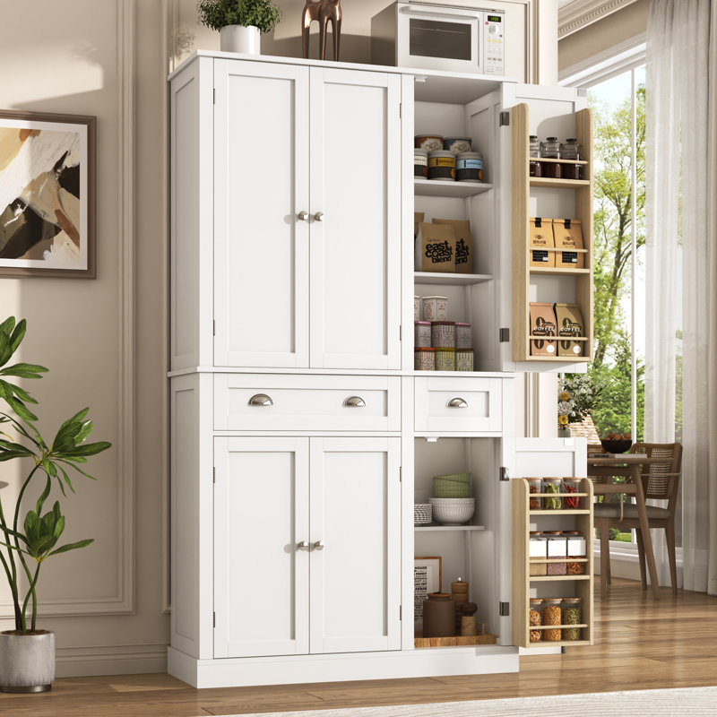 Kitchen Pantry with 6 Doors and 2 Drawers, 71'' Tall Cabinet with Adjustable Shelves, Freestanding Tall Cupboard Storage Cabinet, Kitchen Hutch Cabinet Pantry Organizers for Dining Room, Living Room, Hallway