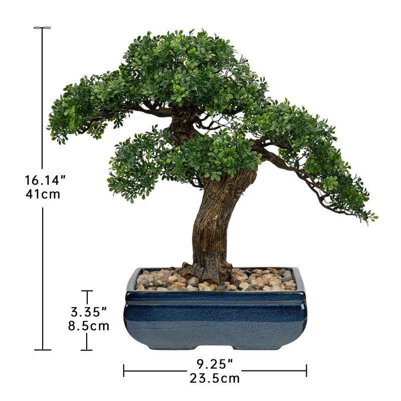 Genévrier artificiel avec pot en céramique carré bleu, décor de plante artificielle de table
