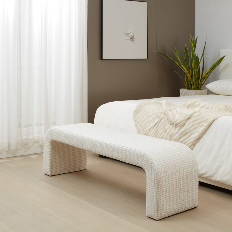 Daine 62" Upholstered Bench, Ivory Houndstooth