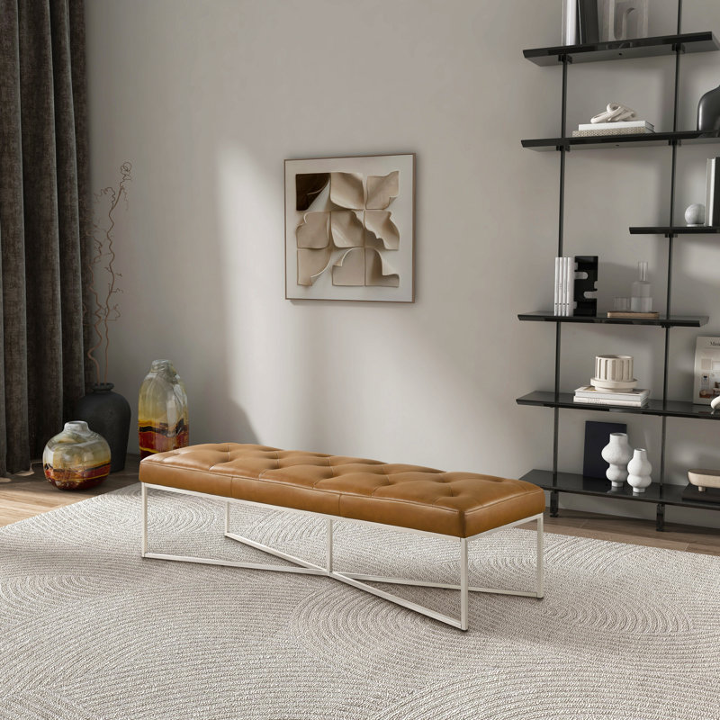 Banc en cuir brun clair pour le salon