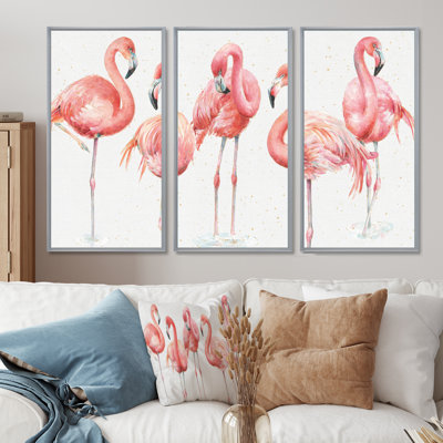 Gracefully Shabby Flamingo - 3 Piece Floater Frame Print on Canvas