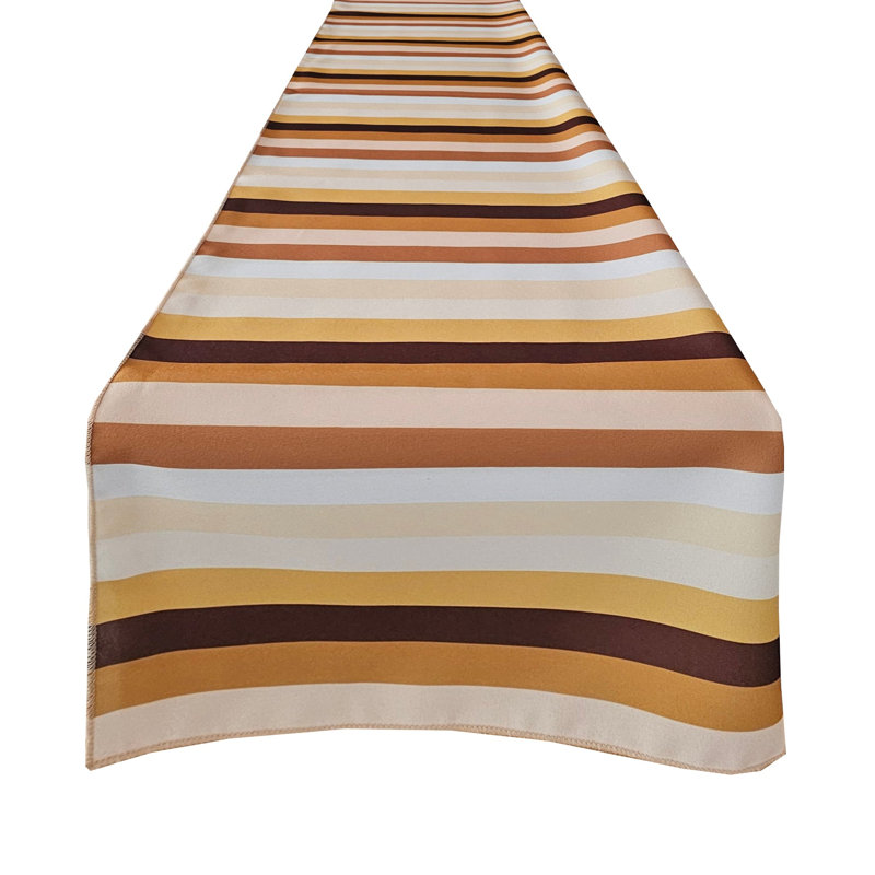 Poplin Multi Stripe Polyester Table Runner, Brown/Beige, 120" Rectangle