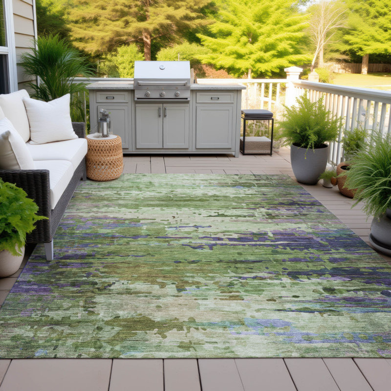 Tapis vert Xhevrie intérieur / extérieur lavable à la machine, Rectangle 10 pi x 14 pi