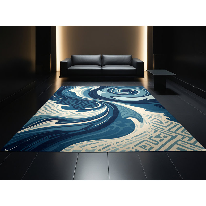 Tapis bleu marine délavé à la machine Ory, 2 x 4
