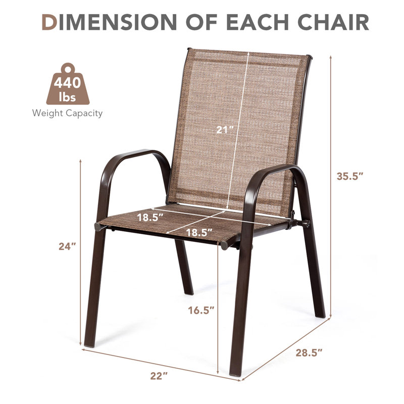 Ensemble de 4 chaises de patio Red Barrel Studio® avec jardin en acier, Brun