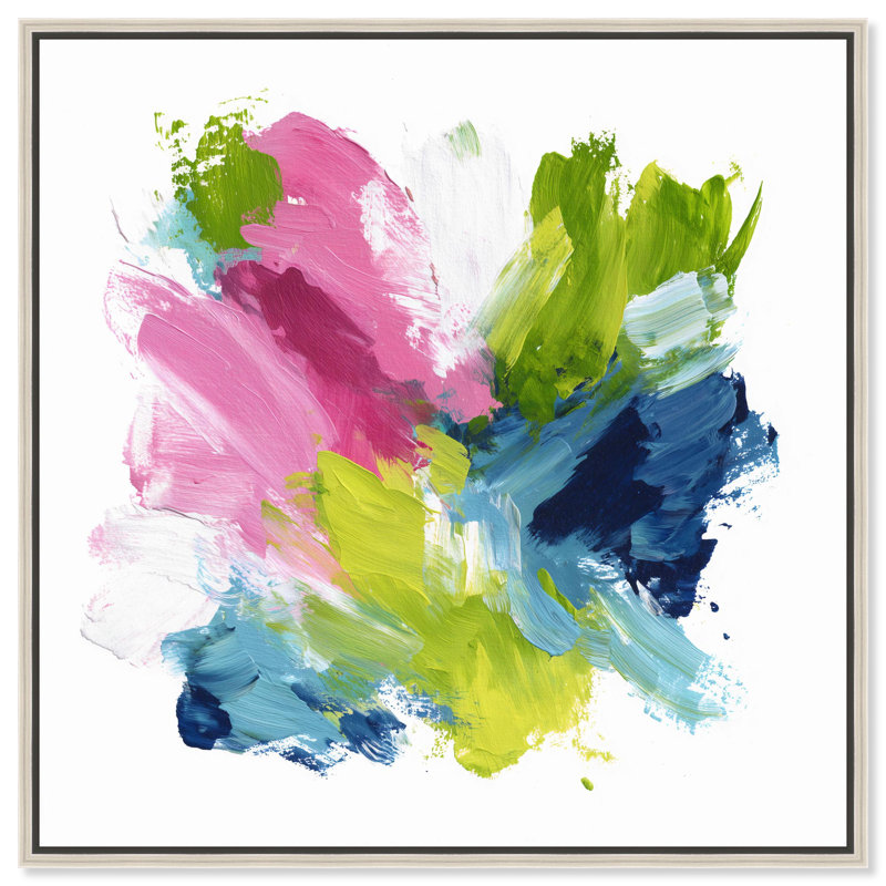 «Happy Jumble II», reproduction d'art sur toile par Art Remedy, cadre argenté, 16 x 16, H 17 po x l 17 po, Cadre argenté