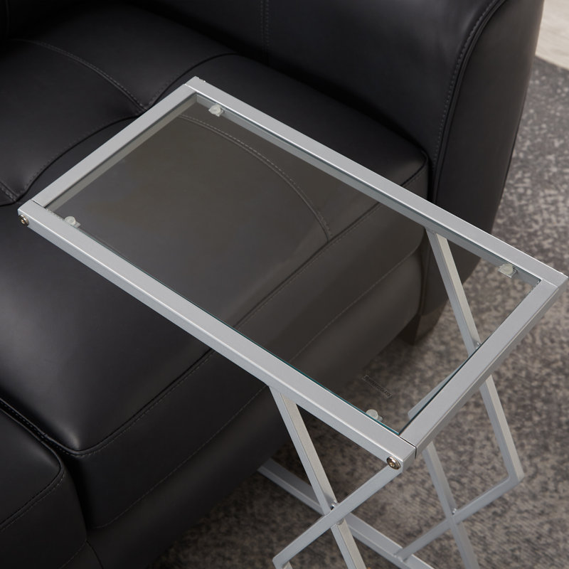 C-Shaped Accent Table,Glass Top End table, Grey
