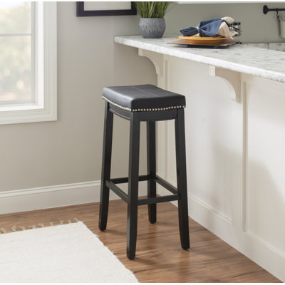 Upholstered Counter Stool with Solid Wood Frame