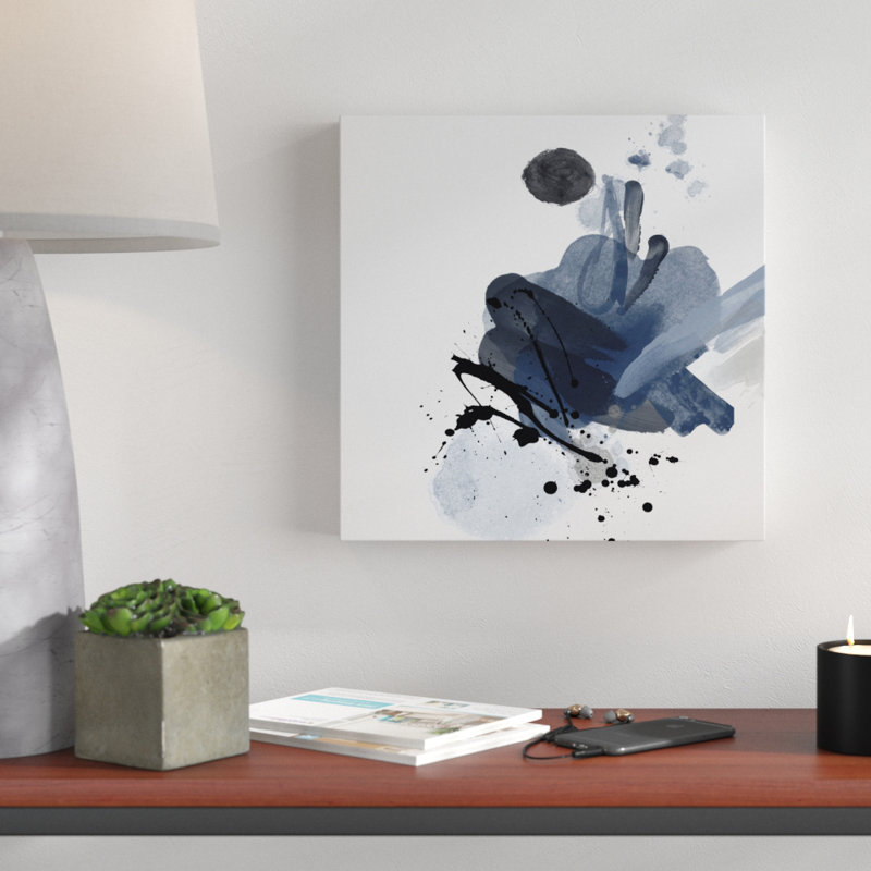 « blue & black splash », peinture sur toile tendue, H 14 po x l 14 po x p 2 po
