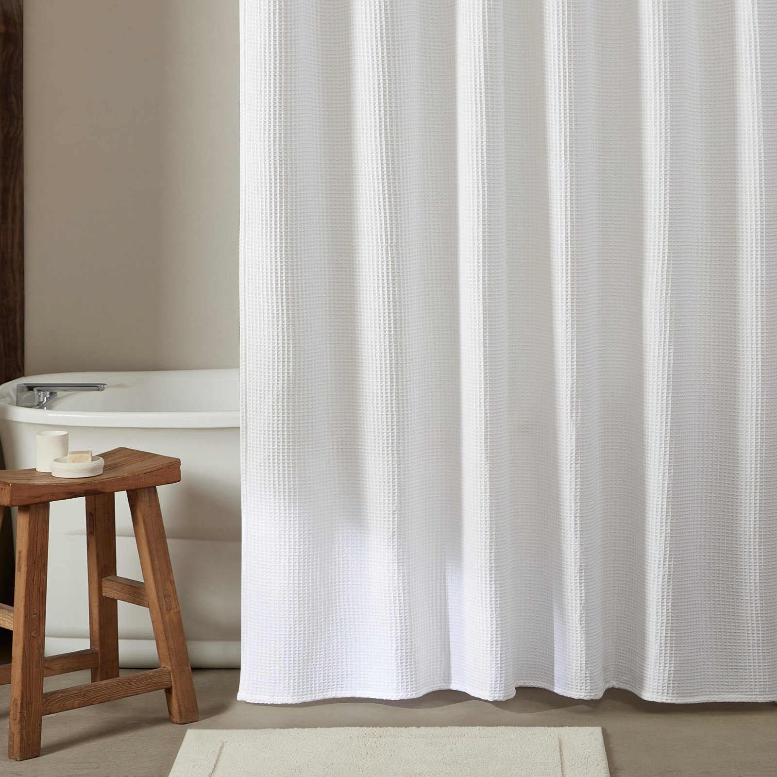 Calvin Klein Waffle Solid Shower Curtain, White