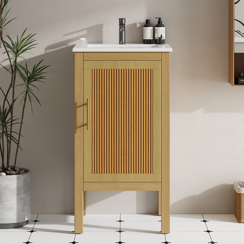 18" Bathroom Cabinet with Storage, Small Space Solution with Ceramic Sink, Adjustable Shelf, Soft-Closing Hinges