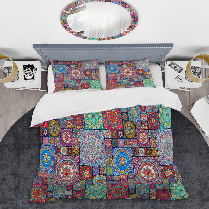 Patchwork floral multicolore - ensemble de housse de couette abstrait - microfibre de polyester