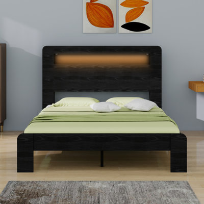 Lit plateforme avec tête de lit à DEL et rangement sous le lit
